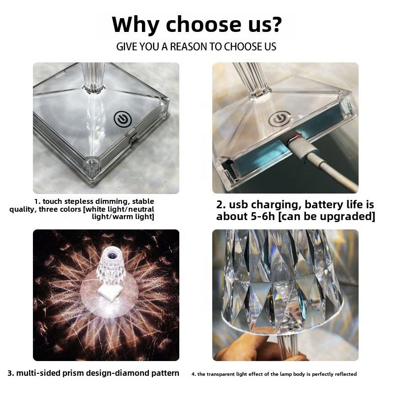 Rechargeable Crystal Diamond LED Table Lamp