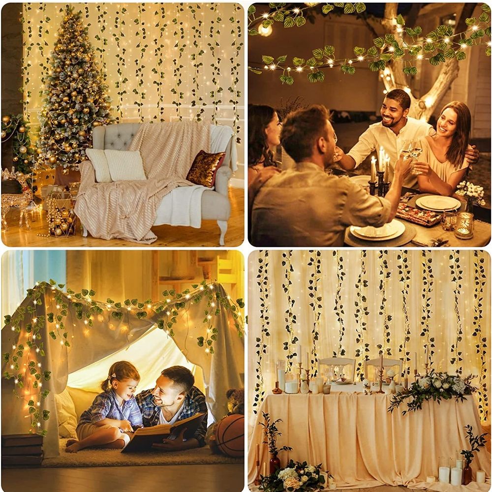 USB Artificial Leaf Curtain LED String Lights with Remote Control