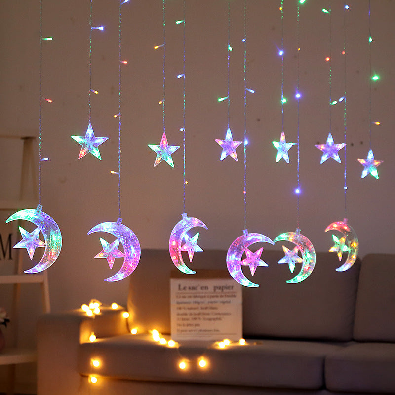 LED Ramadan Moon with Embedded Star Curtain String Lights