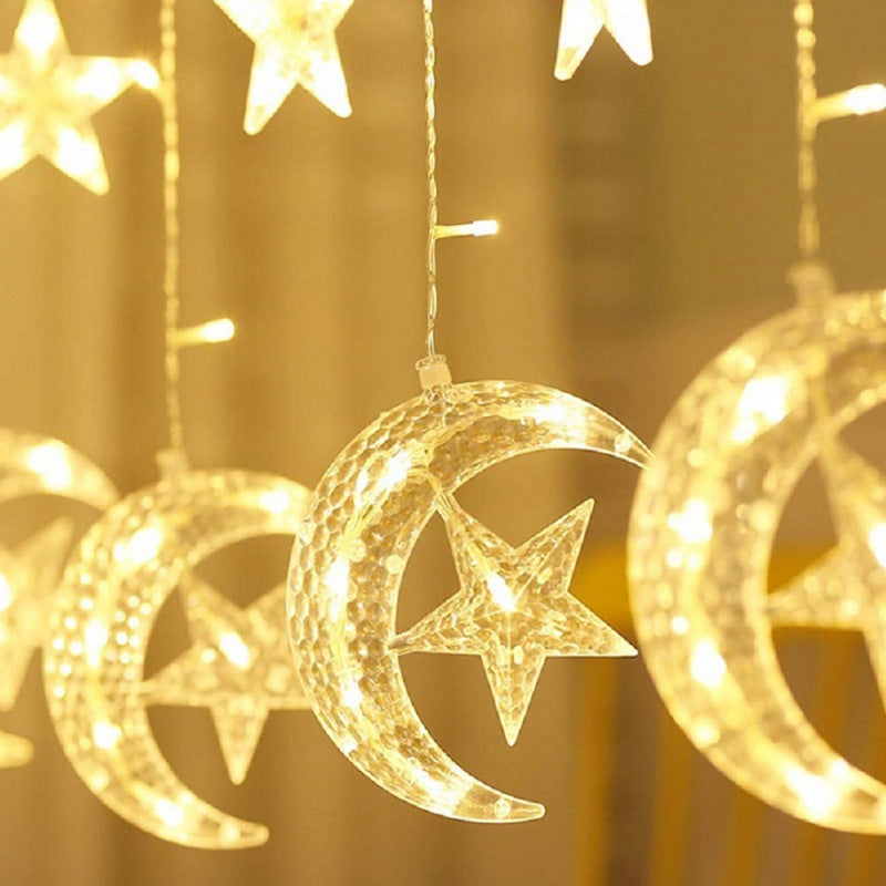 LED Ramadan Moon with Embedded Star Curtain String Lights