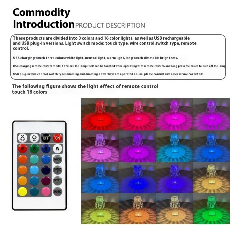 Rechargeable Crystal Diamond LED Table Lamp