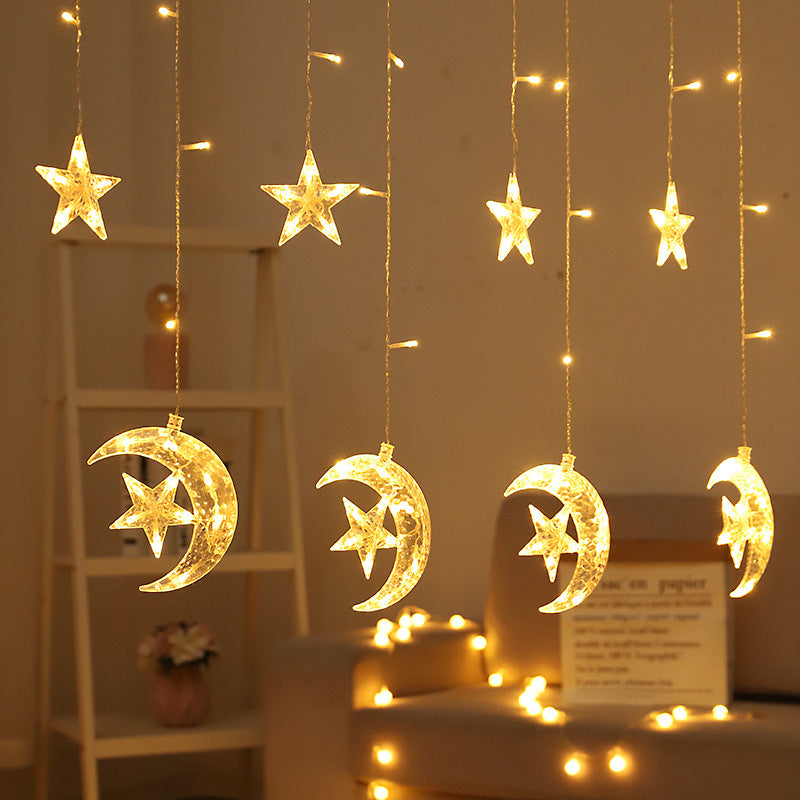 LED Ramadan Moon with Embedded Star Curtain String Lights