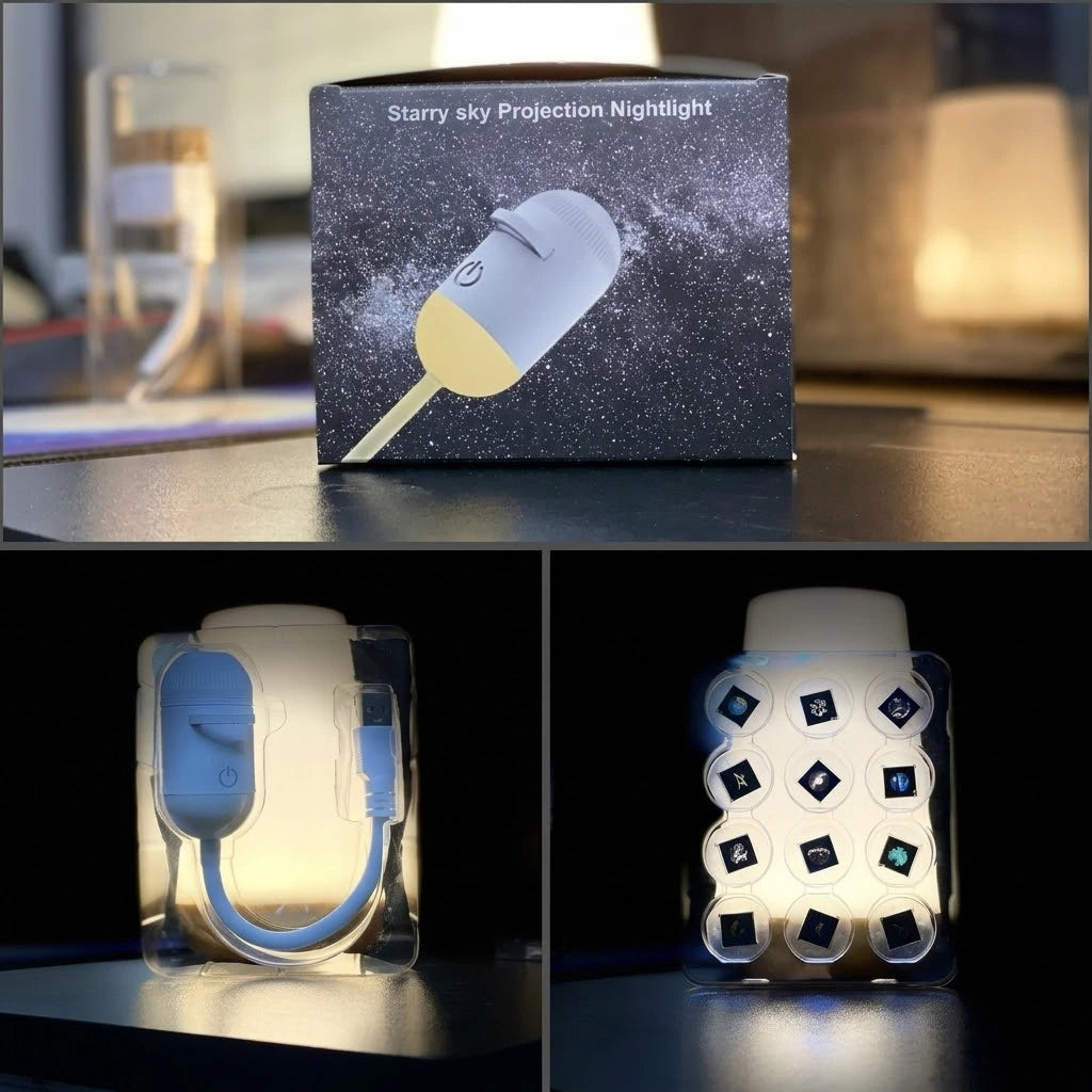 2-in-1 Galaxy Projector Night Light with Sliding Projection Films | USB Star Light