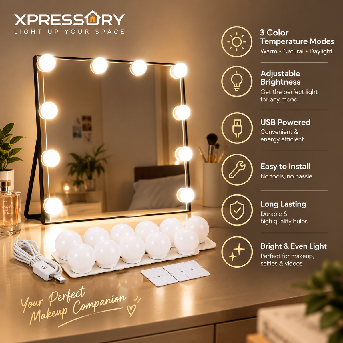 Vanity Mirror Bulb Light – USB System