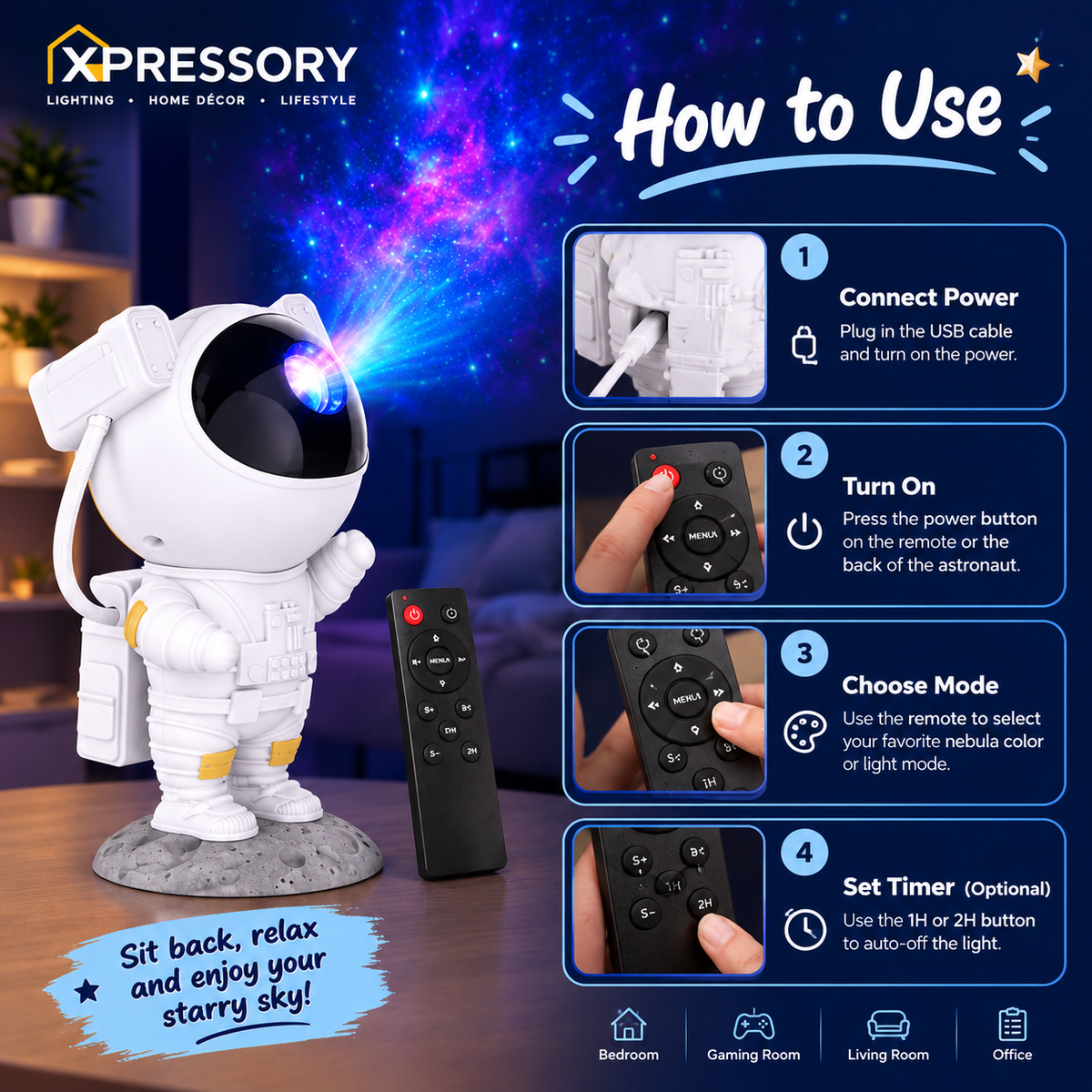 Astronaut Galaxy Projector With Bluetooth Speaker